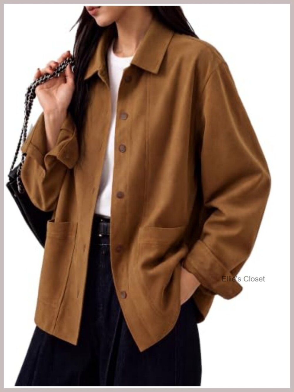 Womens Faux Suede Button Front Casual Jacket